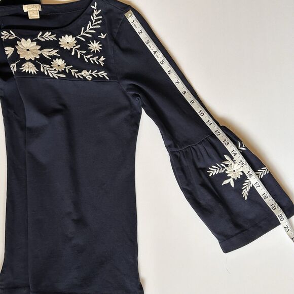 J. Crew‎ Tunic Womens Small Pullover Bell Sleeve White Floral Embroidery Navy - Picture 11 of 12